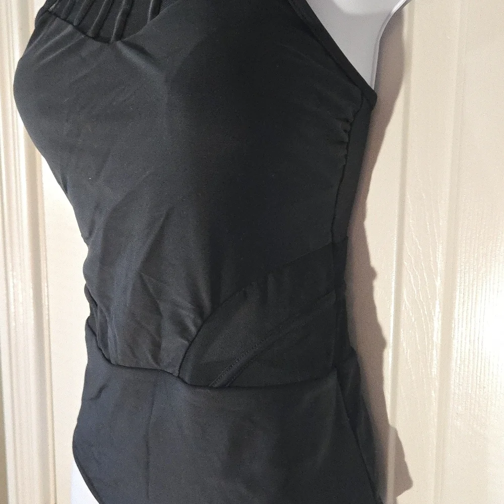 Holipick One Piece Swimsuit Bathing Suit Black Mesh Cutouts High Neck See Throug - Picture 8 of 16